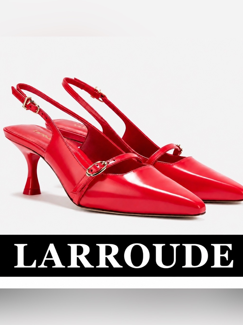 Larroude Ines red Pointed Slingback Heels Pumps NWT